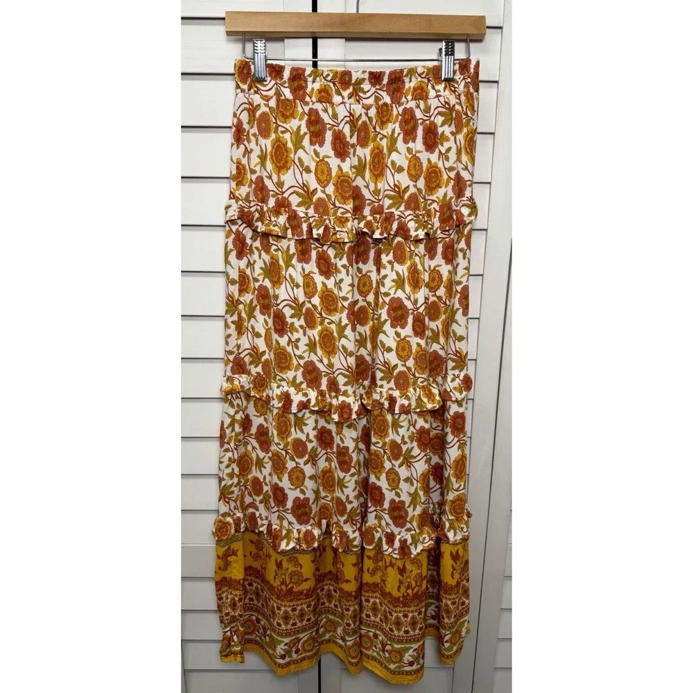 Alice Blue Floral Boho Tiered Ruffle Maxi Skirt Cottagecore Women's Size Small - Picture 3 of 11